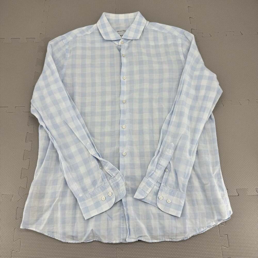 Massimo Dutti Blue Checkered Button-Down Shirt Size USA XXL